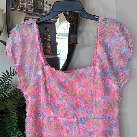 Brand New JODIFL Pink Rainbow Pastel Textured Floral Dress Babydoll Lined - Picture 6 of 15
